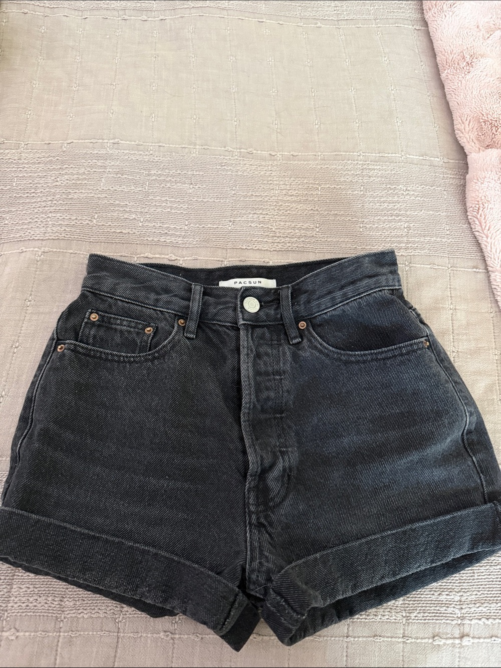 PacSun Black Rolled Hem Denim Shorts
